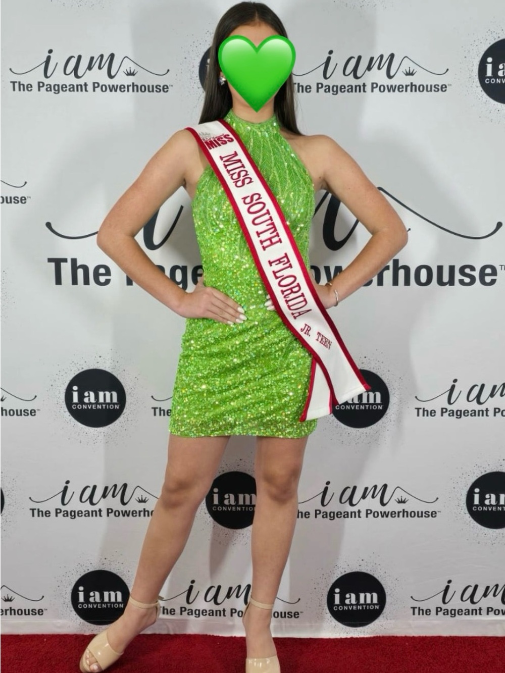 Ashley Lauren Green Sequin Mini Dress - Sleeveless High Neck - Picture 3 of 3